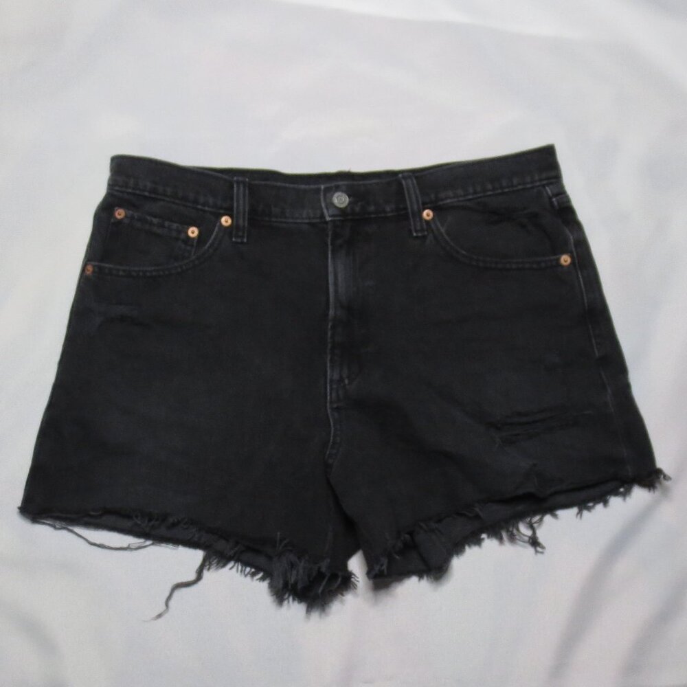 GAP womens SHORTS black FADED frayed STRIDE high rise DISTRESSED SIZE 12